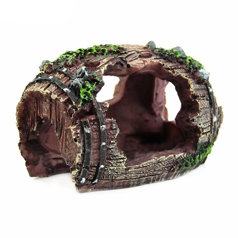 Aquarium Fish Hiding Places - Aquarium Artificial Barrel Cave Resin Ornaments
